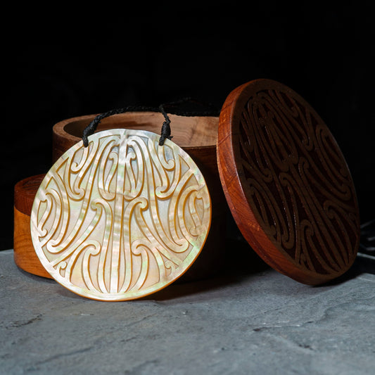 Engraved Mother of Pearl Pendant with carved box