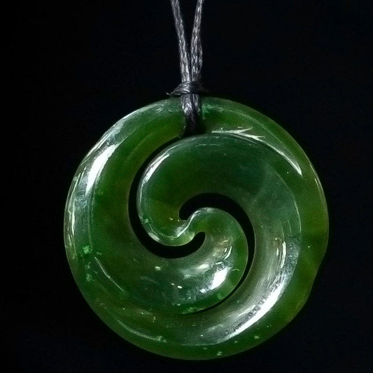 Small pounamu double Koru, handcrafted jade pendant R036M 30mm