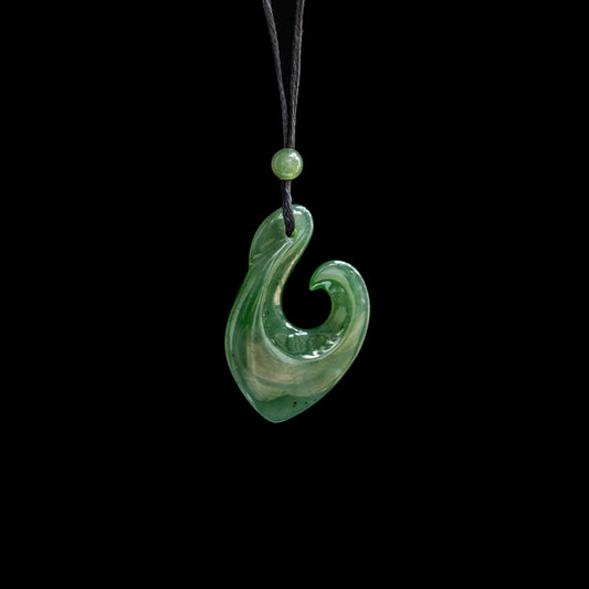 tiny Hei Matau - Hook, handcrafted jade pendant