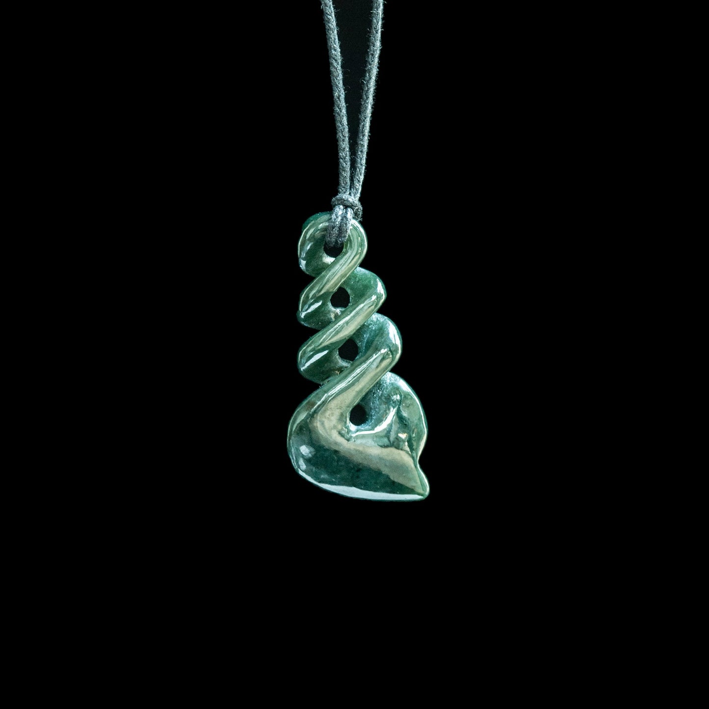 Medium Sized Triple Pikorua Twist, hand-crafted Jade Pendant Necklace