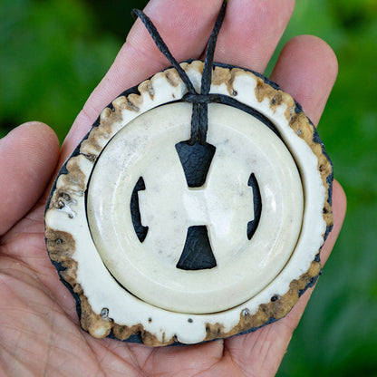 Large Deer Antler Pisces Zodiac Emblem with Display Crown Pendant