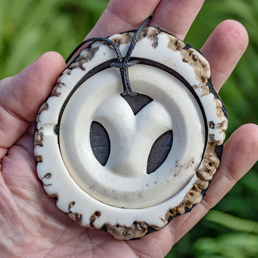 Large Deer Antler Aries Zodiac Emblem with Display Crown Pendant