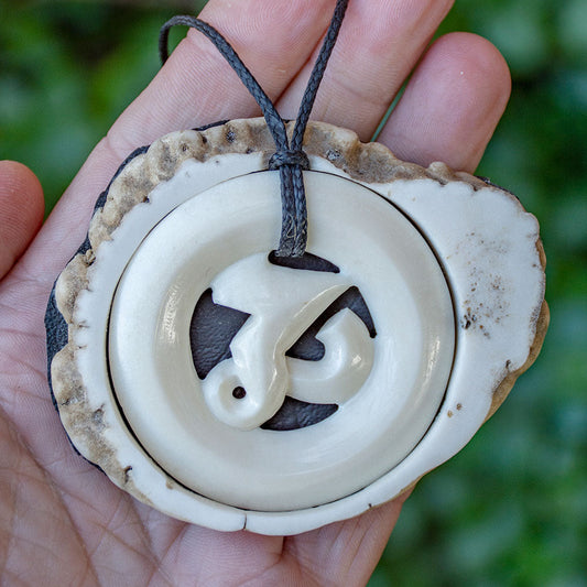 Large Deer Antler Capricorn Zodiac Emblem with Display Crown Pendant