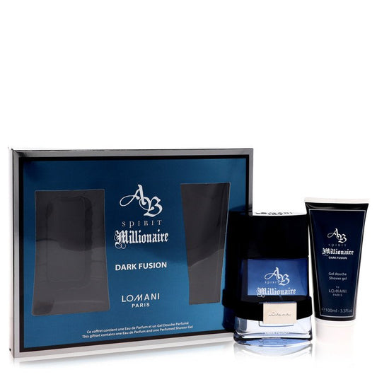 Spirit Millionaire Dark Fusion Gift Set - 3.3 oz Eau De Parfum Spray + 3.3 oz Shower Gel by Lomani --