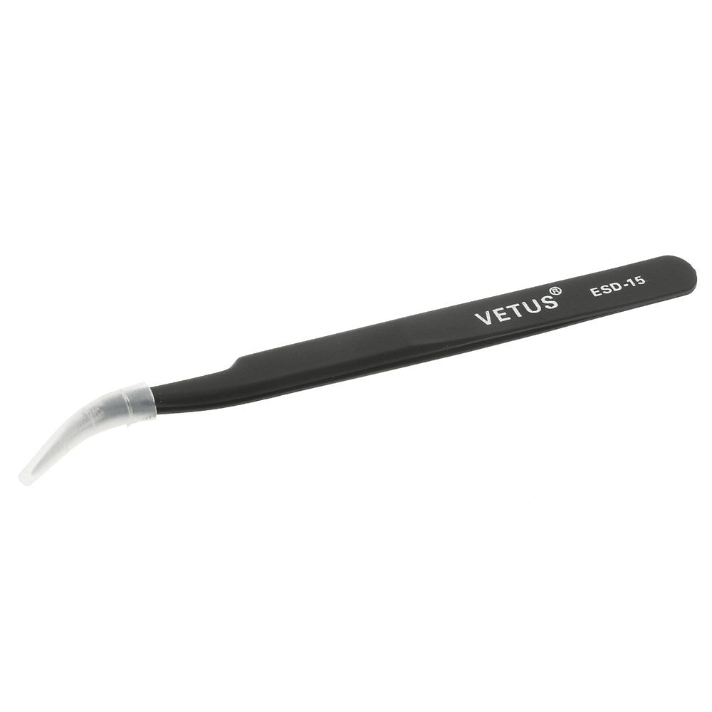 VETUS ESD-15 Anti-Static Stainless Steel Fine Tip Curved Tweezer Maintenance Tool, Length: 120mm