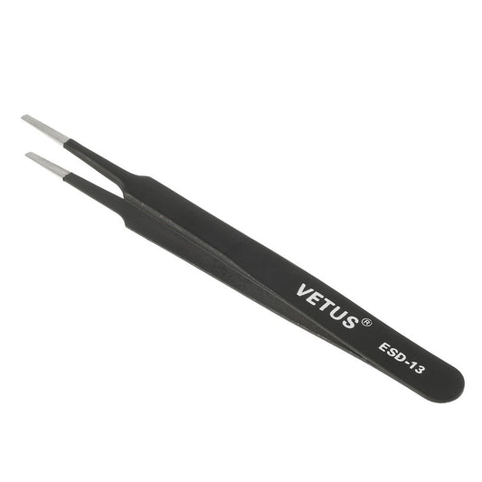 VETUS ESD-13 Anti-Static Stainless Steel Flat and Round Tweezer Repair Tool, Length: 120mm