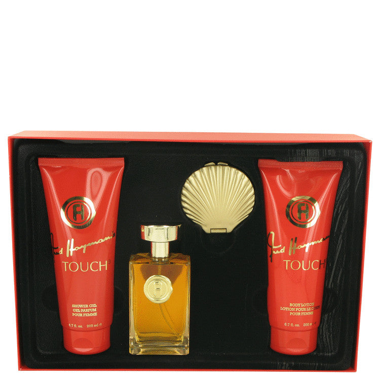 Touch Gift Set - 3.4 oz Eau De Toilette Spray + 6.7 Body Lotion + 6.7 oz Shower Gel + Mirror by Fred Hayman --