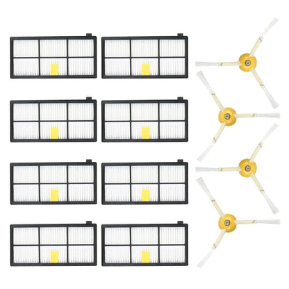Pack of 12 Replacement Accessories Kit in 4 Side Brushes + 8 HEPA Filters for iRobot Roomba 800 & 900 Series Vacuum Cleaner
