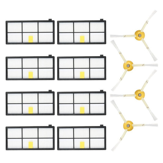 Pack of 12 Replacement Accessories Kit in 4 Side Brushes + 8 HEPA Filters for iRobot Roomba 800 & 900 Series Vacuum Cleaner