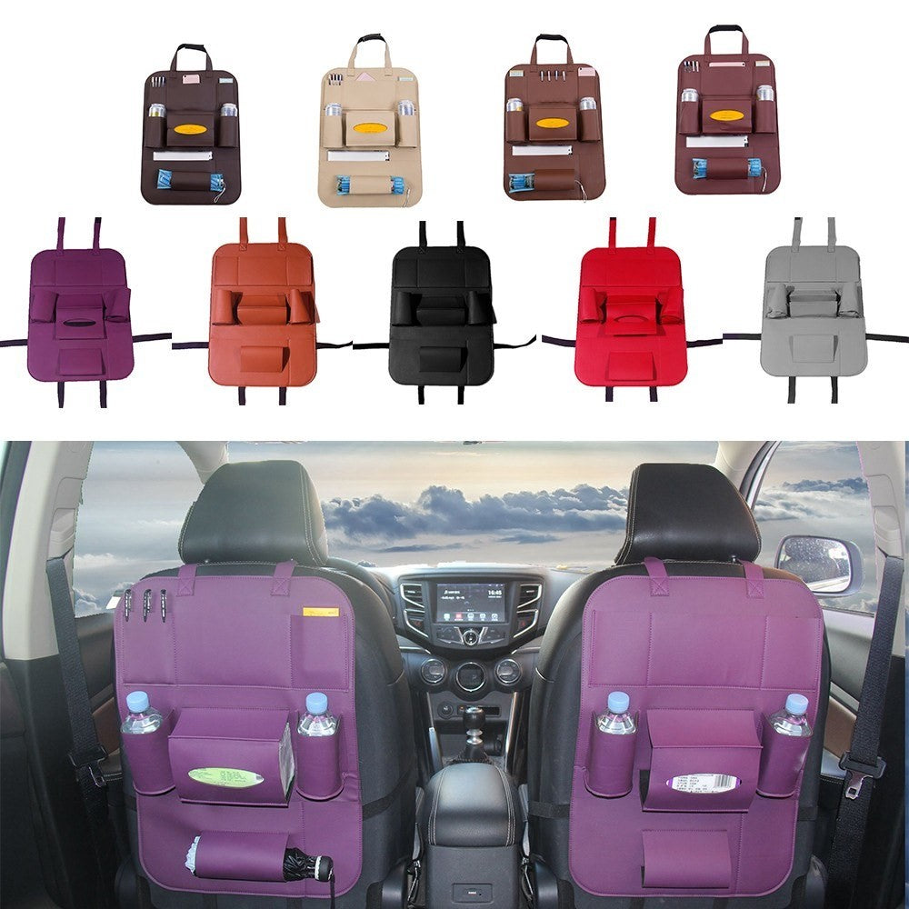 PU Leather Car Seat Back Organizer Backseat Storage Box