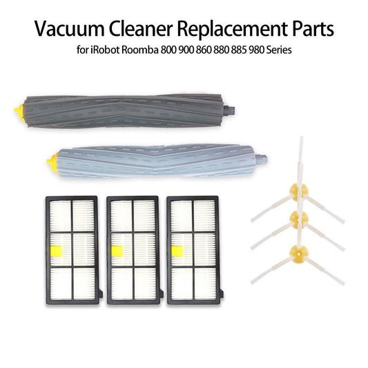 3 Filters 3 Side Brushes 1 Rolling Brush Accessory Vacuum Cleaner Replacement Part for iRobot Roomba 800 900 860 880 885 980 Series