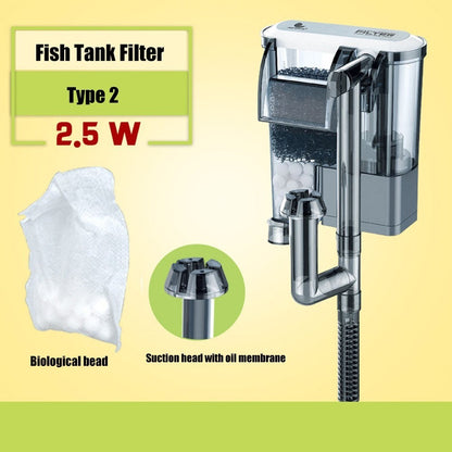 Fish Tank Filter Aquarium External Filter Waterfall Suspension Oxygen Pump Submersible Hanging Fliter