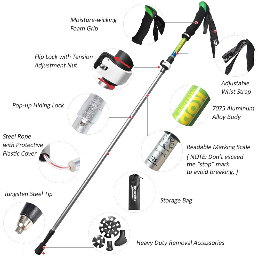KODENOR 2 PCS Collapsible Trekking Pole Set For Trekking Camping Traveling Climbing Short Style