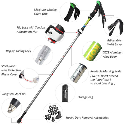 KODENOR 2 PCS Collapsible Trekking Pole Set For Trekking Camping Traveling Climbing Short Style