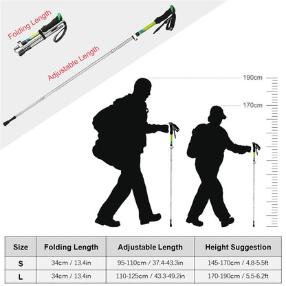 KODENOR 2 PCS Collapsible Trekking Pole Set For Trekking Camping Traveling Climbing Short Style