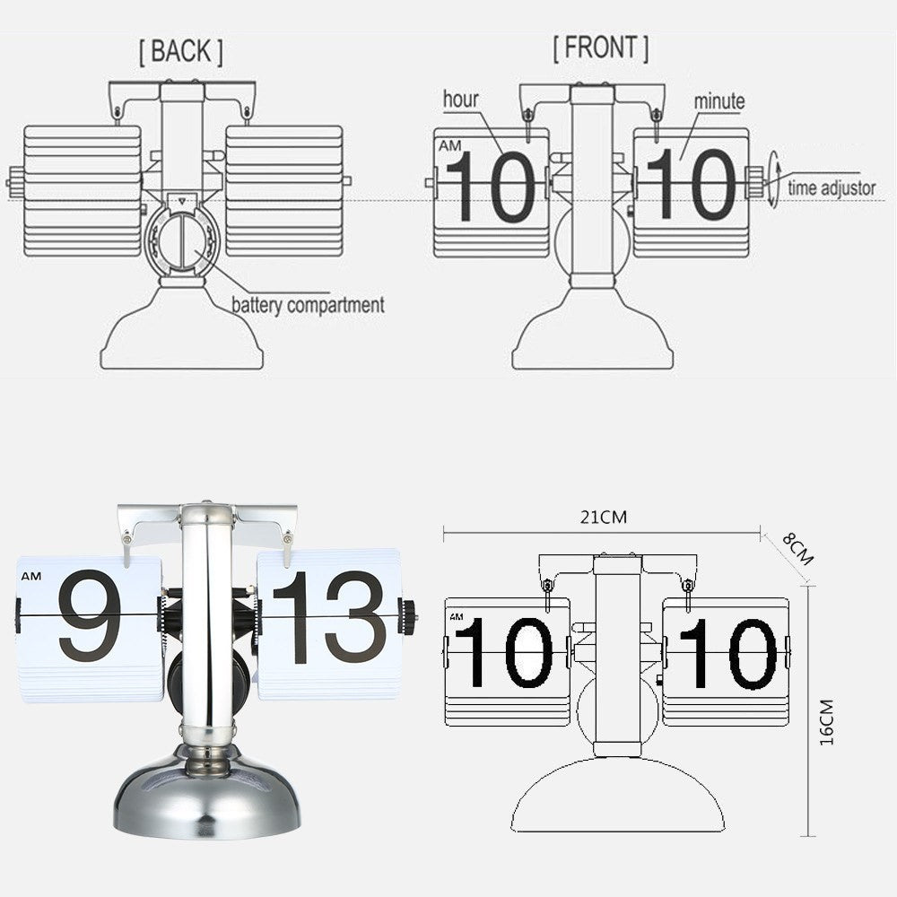 Flip Desk Clock Quiet Small Scale Table Clock Retro Style Digital Display Gear Operated Home Office Decor Quartz Clock