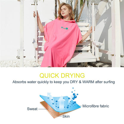 Surf Poncho Skin-Friendly Beach Poncho for Adults Changing Towel Quick-Dry Robe with Hood Microfiber Beach Blanket Bath Towel Swim Towel Wetsuit