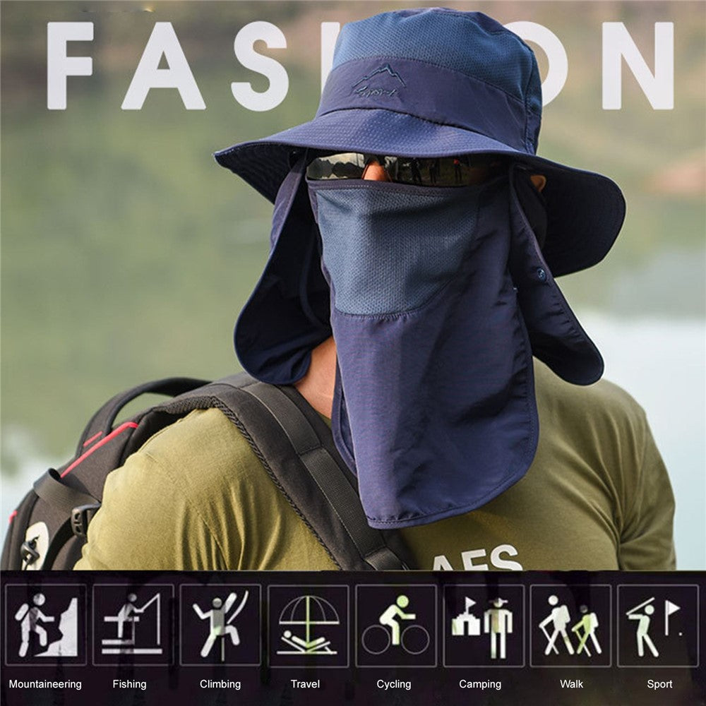 Fishing Hat Sun Cap with Removable Face Cover Neck Flap Outdoor UV Sun Protection Wide Brim Hat