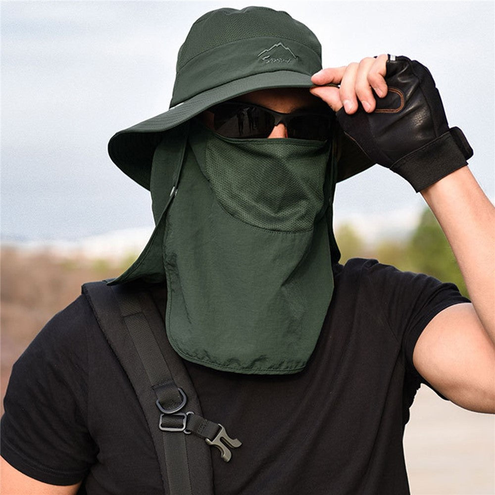 Fishing Hat Sun Cap with Removable Face Cover Neck Flap Outdoor UV Sun Protection Wide Brim Hat