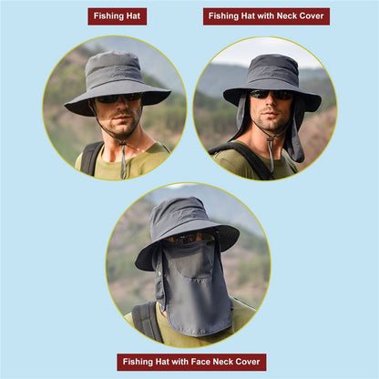 Fishing Hat Sun Cap with Removable Face Cover Neck Flap Outdoor UV Sun Protection Wide Brim Hat