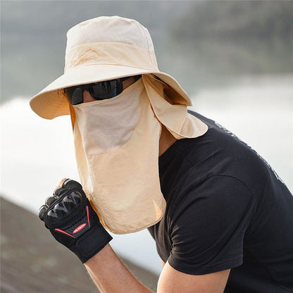 Fishing Hat Sun Cap with Removable Face Cover Neck Flap Outdoor UV Sun Protection Wide Brim Hat