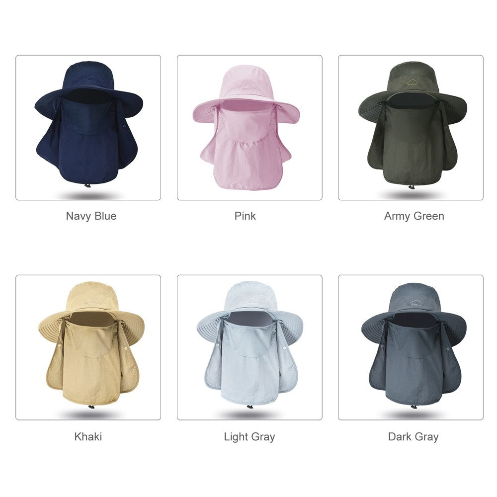 Fishing Hat Sun Cap with Removable Face Cover Neck Flap Outdoor UV Sun Protection Wide Brim Hat