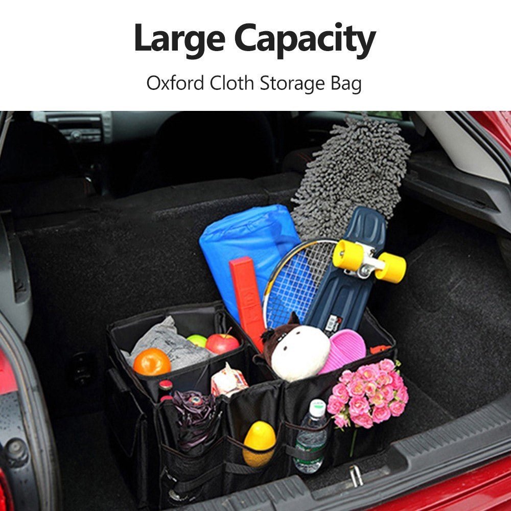 Foldable Portable Car Trunk Storage Bag Multi Compartments Large Capacity Oxford Cloth Storage Case Organizer for Camping Outing Traveling