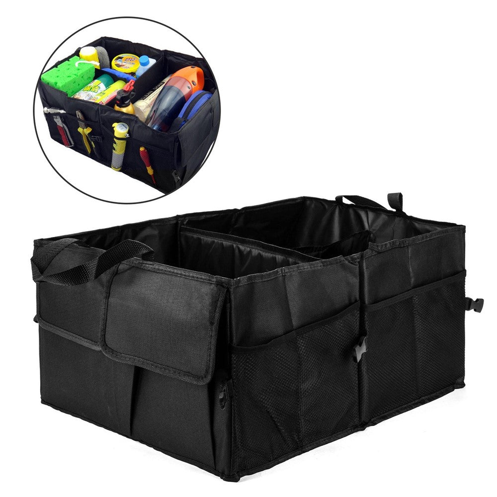 Foldable Portable Car Trunk Storage Bag Multi Compartments Large Capacity Oxford Cloth Storage Case Organizer for Camping Outing Traveling