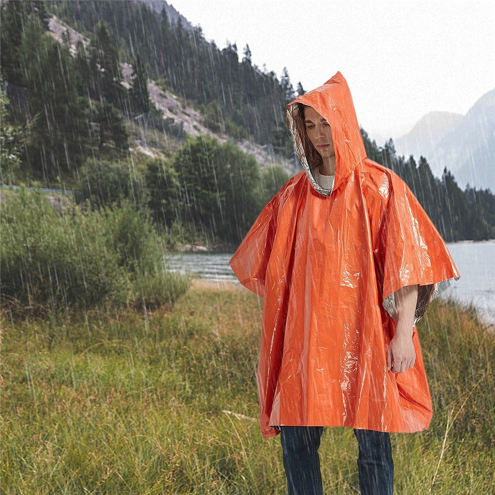 Emergency Survival Life Poncho Waterproof Camping Gear Outdoor Blanket Reusable Thermal Poncho Raincoat with Sleeping Bag