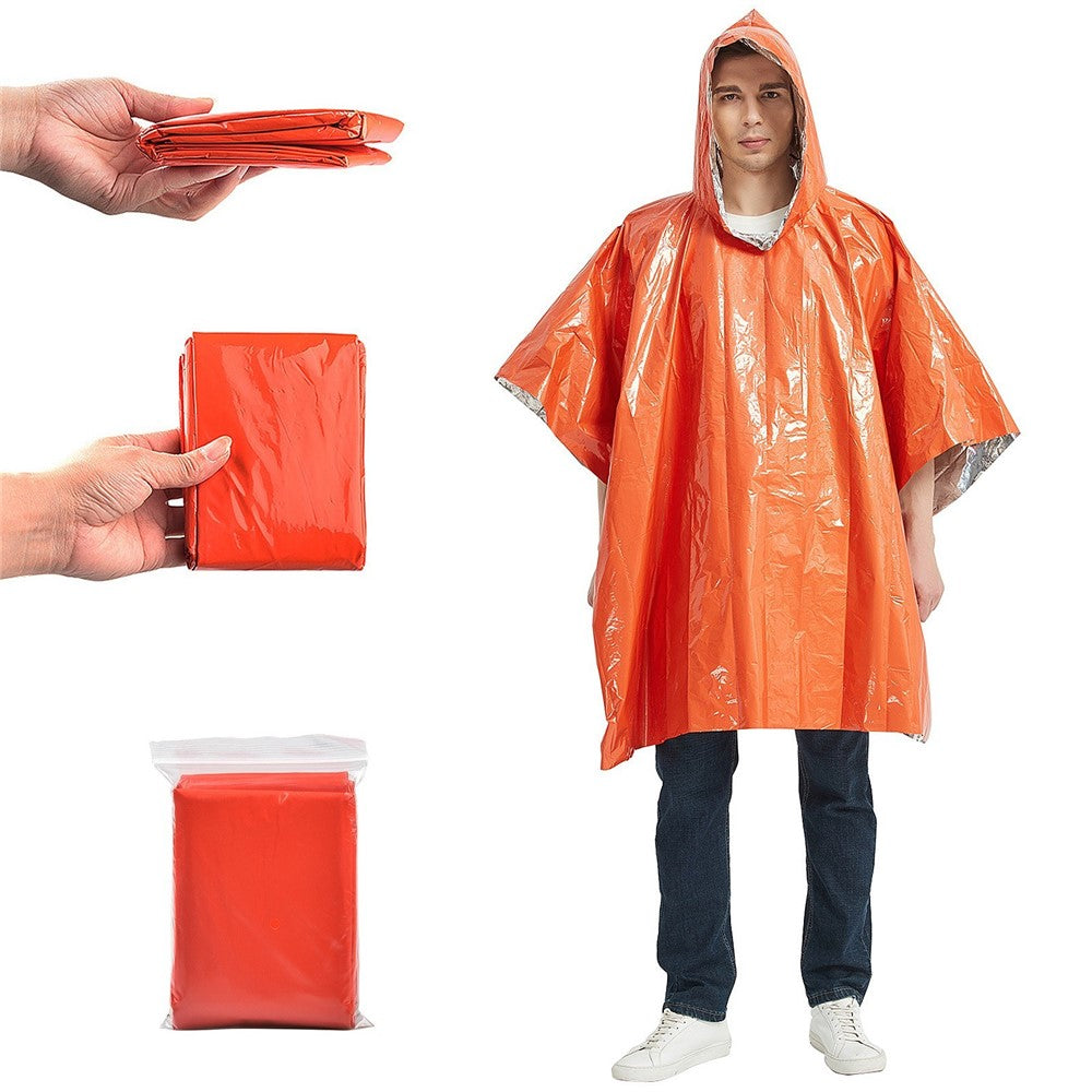 Emergency Survival Life Poncho Waterproof Camping Gear Outdoor Blanket Reusable Thermal Poncho Raincoat with Sleeping Bag