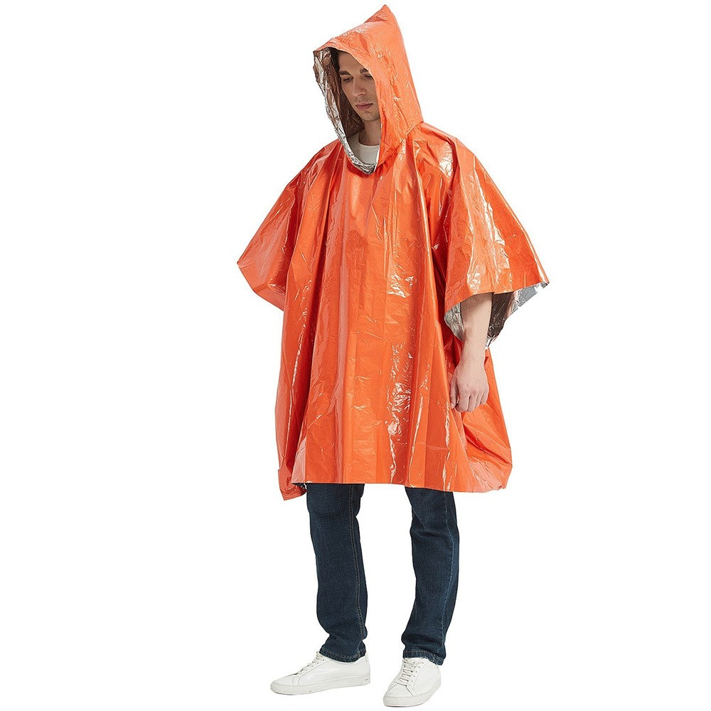 Emergency Survival Life Poncho Waterproof Camping Gear Outdoor Blanket Reusable Thermal Poncho Raincoat with Sleeping Bag