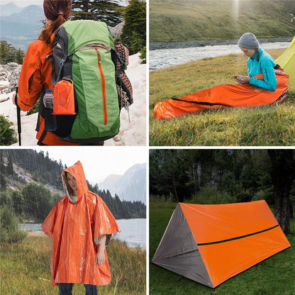 Emergency Survival Life Poncho Waterproof Camping Gear Outdoor Blanket Reusable Thermal Poncho Raincoat with Sleeping Bag