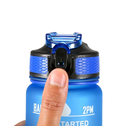 1L Sports Water Bottle with Time Marker Water Jug Leak proof Drinking Kettle for Office School Camping (without FDA Certificate, BPA Free)