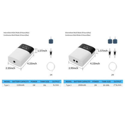 Aquarium Air Pump Fish Tank Oxygen Pump USB Rechargeable Fishing Aerator with Pipe Air Bubble Stone