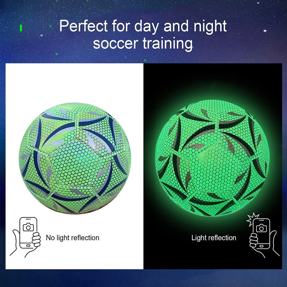 Night Glowing Reflective Soccer Ball with Mesh Pouch Light Up Camera Flash Soccer Ball for Indoor Outdoor Training