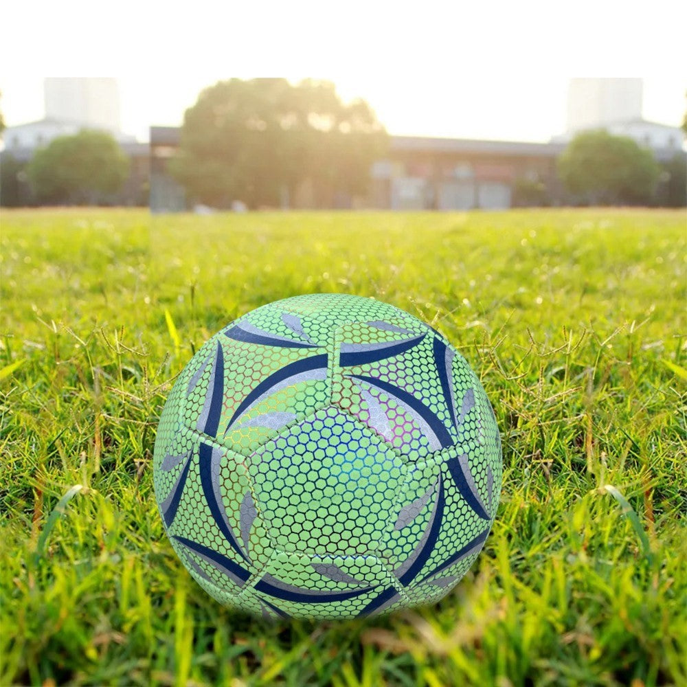 Night Glowing Reflective Soccer Ball with Mesh Pouch Light Up Camera Flash Soccer Ball for Indoor Outdoor Training