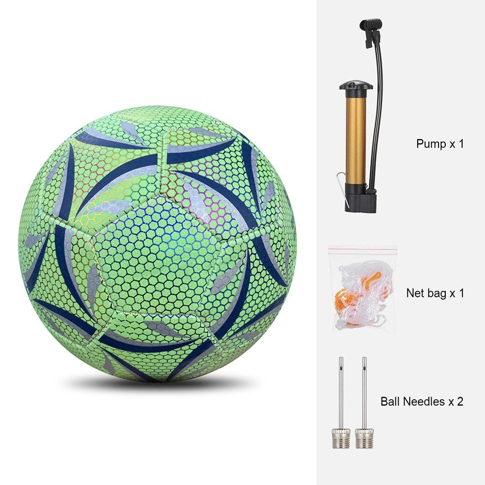 Night Glowing Reflective Soccer Ball with Mesh Pouch Light Up Camera Flash Soccer Ball for Indoor Outdoor Training