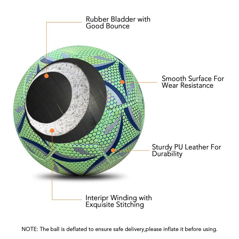 Night Glowing Reflective Soccer Ball with Mesh Pouch Light Up Camera Flash Soccer Ball for Indoor Outdoor Training