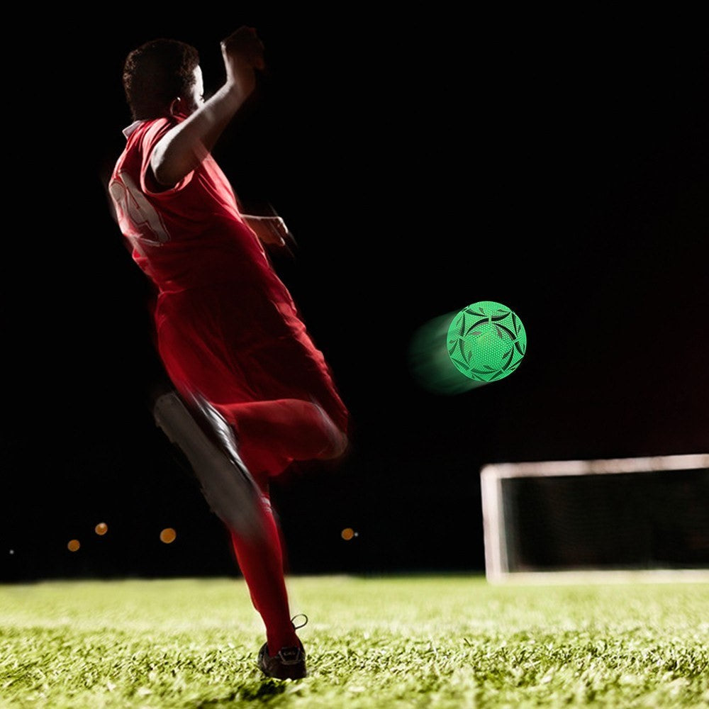 Night Glowing Reflective Soccer Ball with Mesh Pouch Light Up Camera Flash Soccer Ball for Indoor Outdoor Training