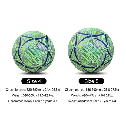 Night Glowing Reflective Soccer Ball with Mesh Pouch Light Up Camera Flash Soccer Ball for Indoor Outdoor Training