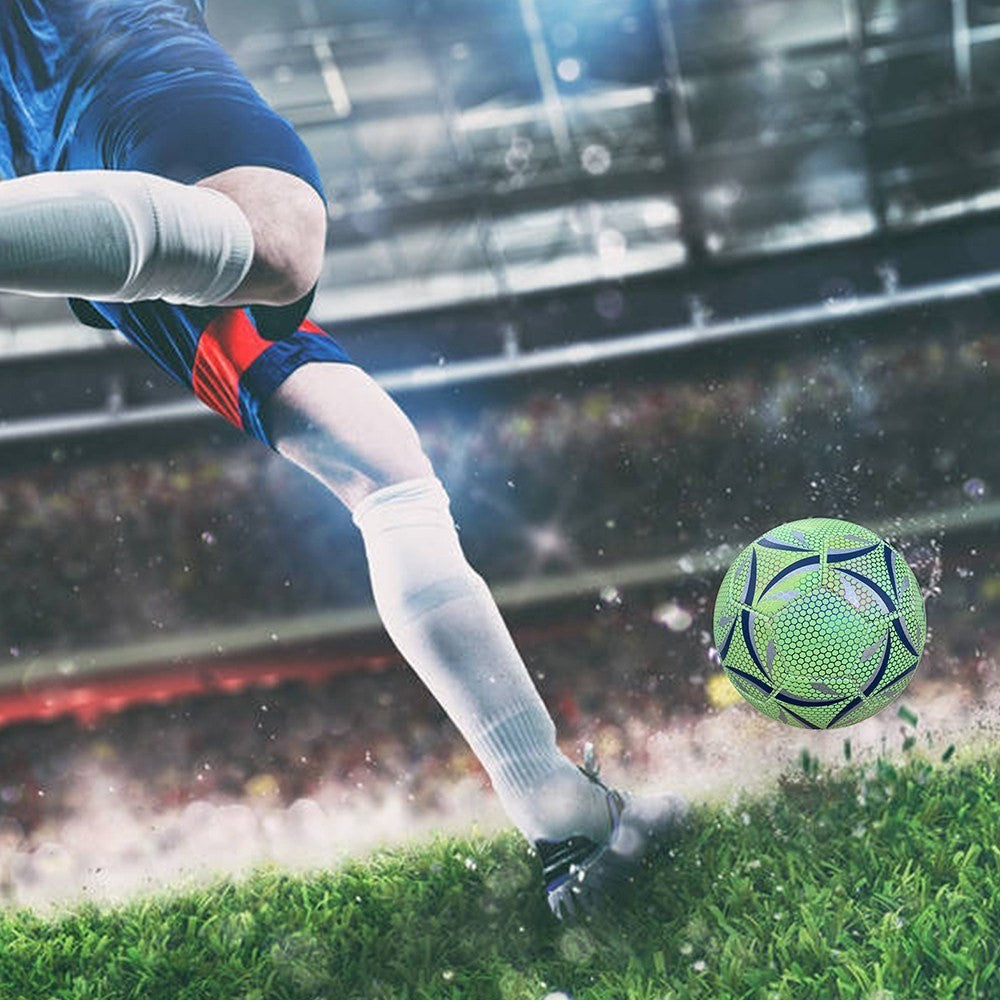 Night Glowing Reflective Soccer Ball with Mesh Pouch Light Up Camera Flash Soccer Ball for Indoor Outdoor Training