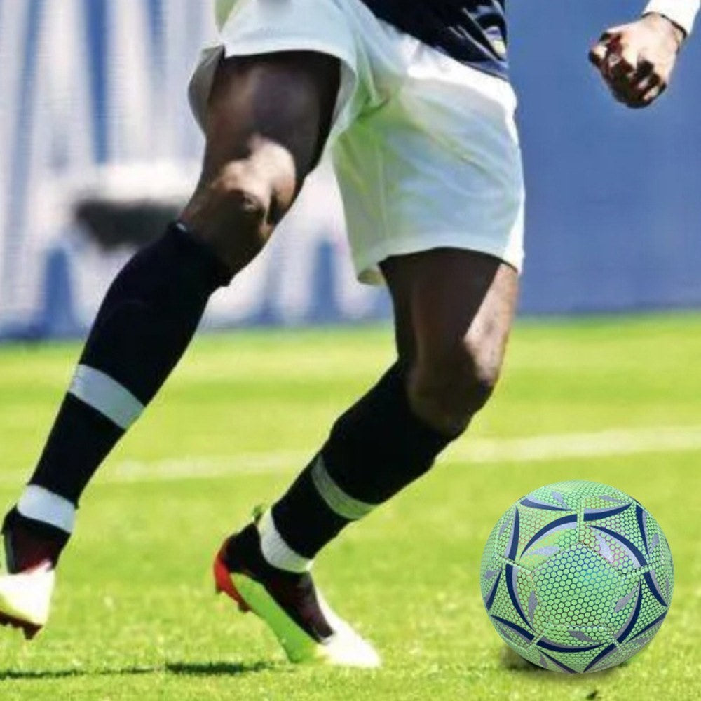 Night Glowing Reflective Soccer Ball with Mesh Pouch Light Up Camera Flash Soccer Ball for Indoor Outdoor Training