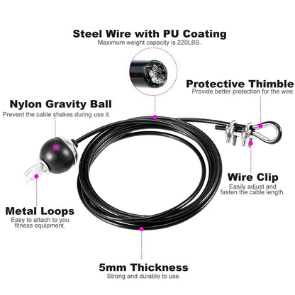 2.5m Gym Cable Steel Wire Fitness Pulley Cable for Home Gym Cable Machine Weight Lift Pulley System