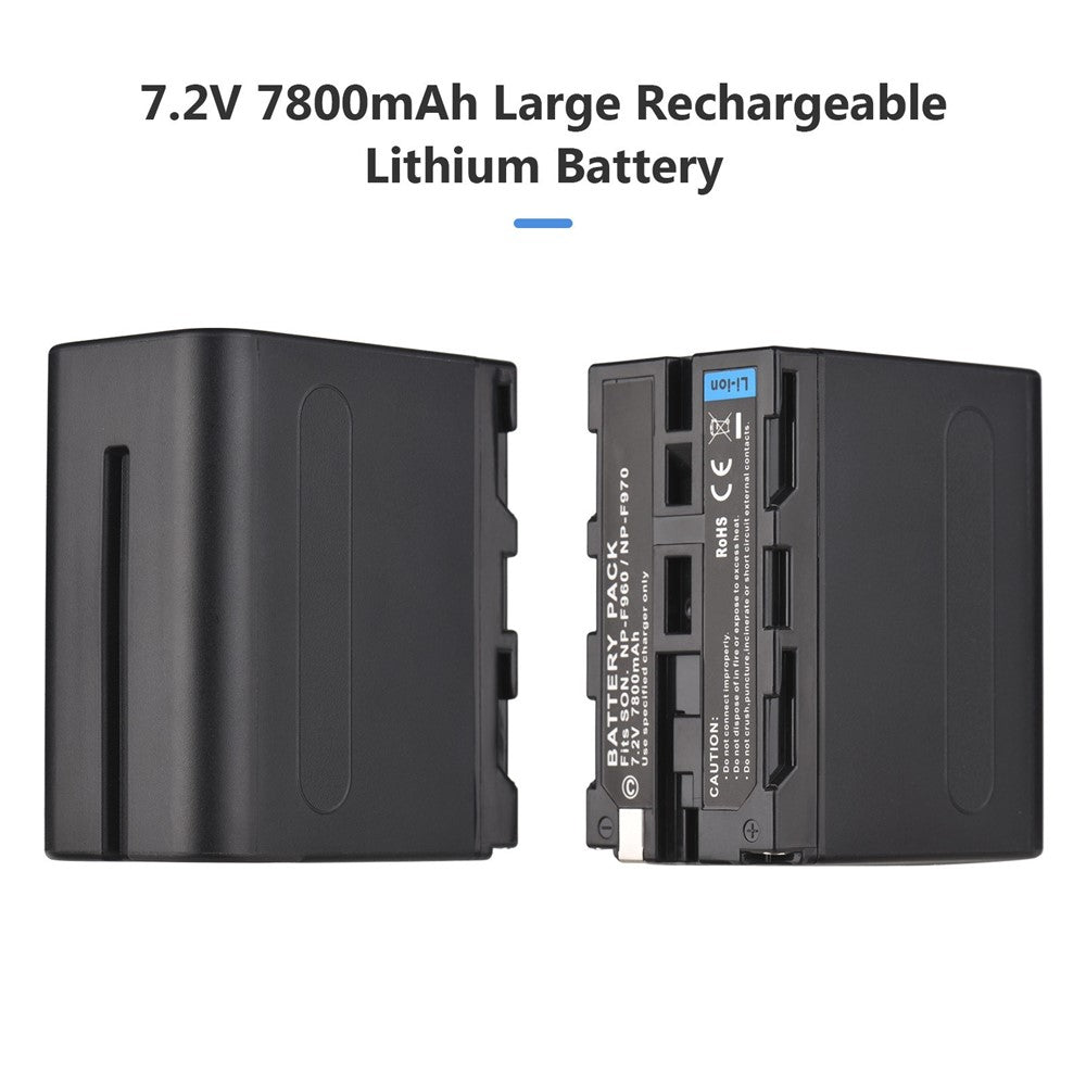 NP-F960/NP-F970 Multiple Protection Portable Camera Battery and Charger Kit 1PC 7.2V 7800mAh Large Rechargeable Battery with USB Cable Replacement for SONY NP-F550 F570 F750 F770 F960 F970