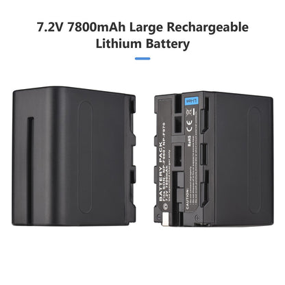 NP-F960/NP-F970 Multiple Protection Portable Camera Battery and Charger Kit 1PC 7.2V 7800mAh Large Rechargeable Battery with USB Cable Replacement for SONY NP-F550 F570 F750 F770 F960 F970