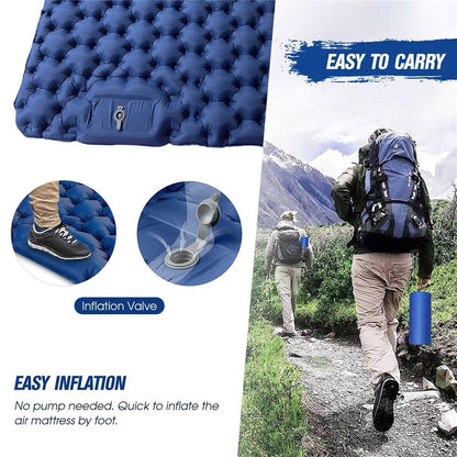 Portable 2 Person Camping Mat Air Mattress with Air Pillow Built-in Foot Pump Backpacking Sleeping Pad