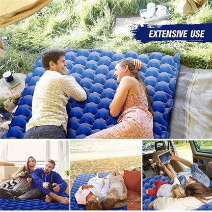 Portable 2 Person Camping Mat Air Mattress with Air Pillow Built-in Foot Pump Backpacking Sleeping Pad