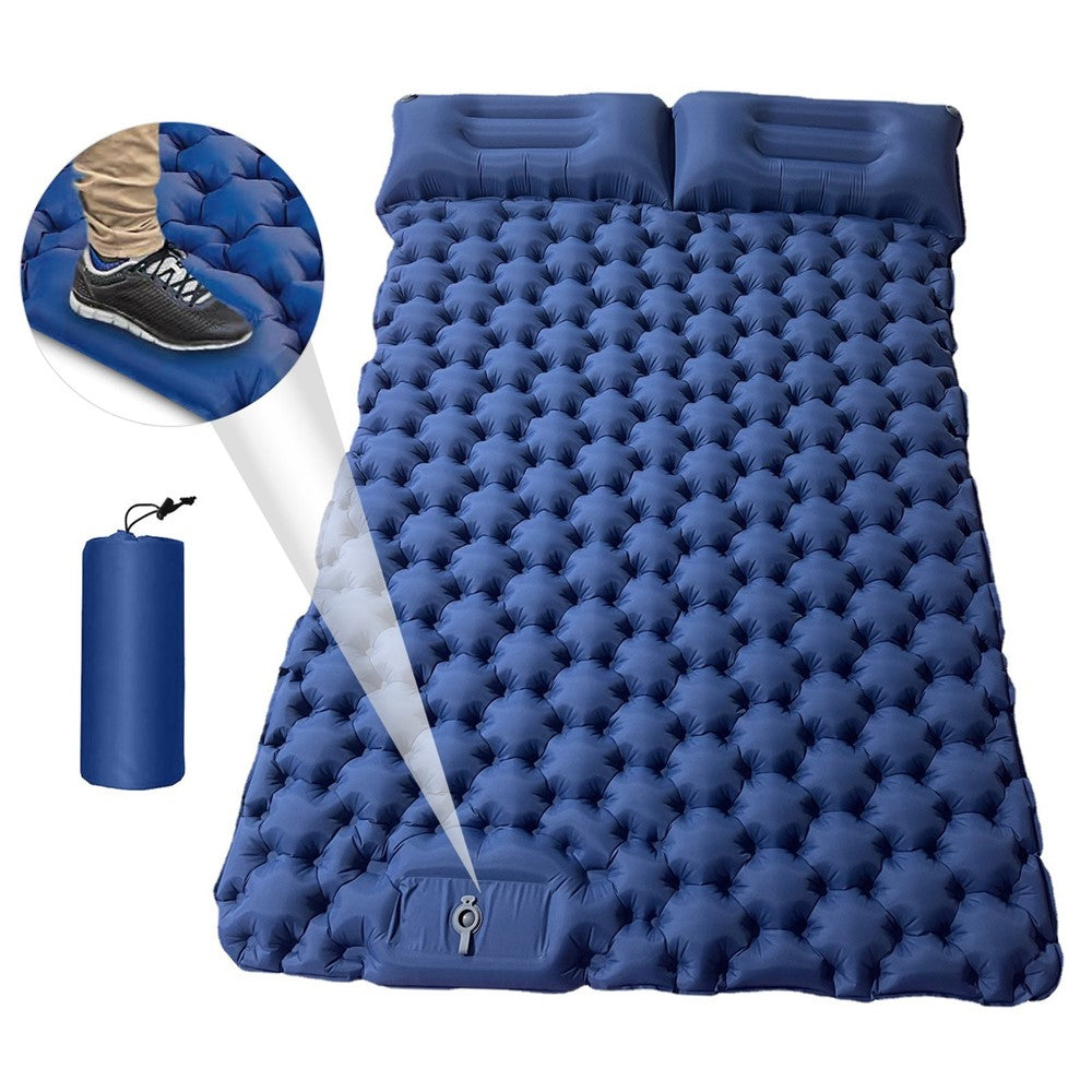 Portable 2 Person Camping Mat Air Mattress with Air Pillow Built-in Foot Pump Backpacking Sleeping Pad