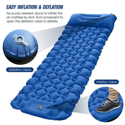 Camping Mat Ultralight Inflatable Sleeping Mattress Hiking Trekking Portable Travel Waterproof Sleeping Folding Bed with Air Pillow