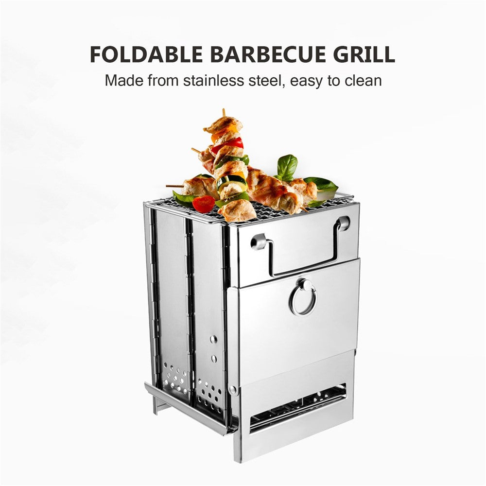 Wood Stove Charcoal Grill Stainless Steel Barbecue Tool Kit for Camping Outdoor Cooking Picnics Beach Hiking Party (No FDA Certificate)